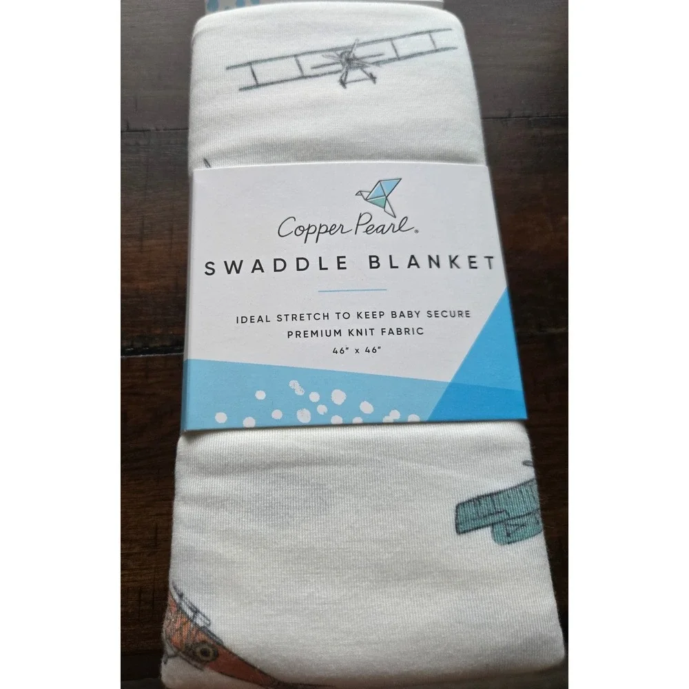 Copper Pearl Ace Vintage Airplane Premium Knit Baby Swaddle Blanket 46x46 NEW